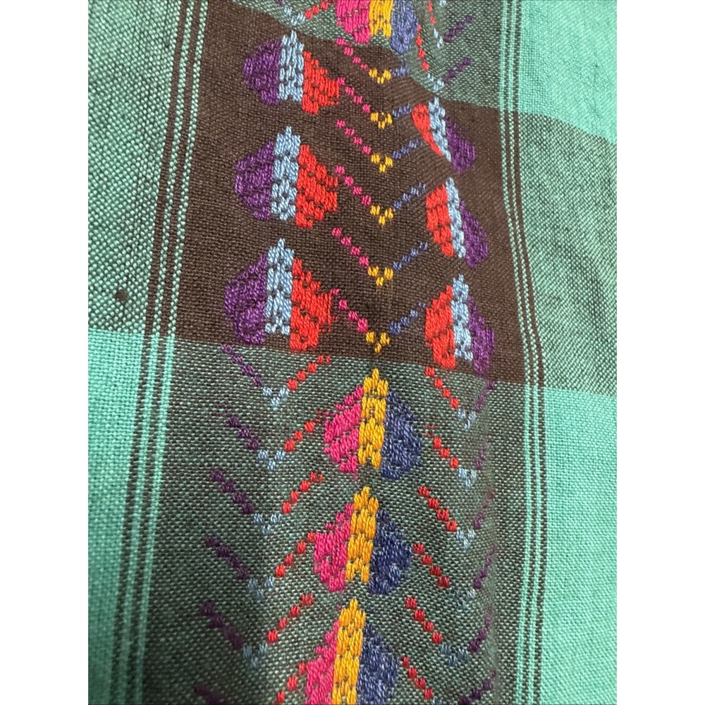 Vintage 1990s Sunbelt Green Plaid Vest Southwestern Aztec‎ Cotton Medium Shirt - Picture 3 of 8